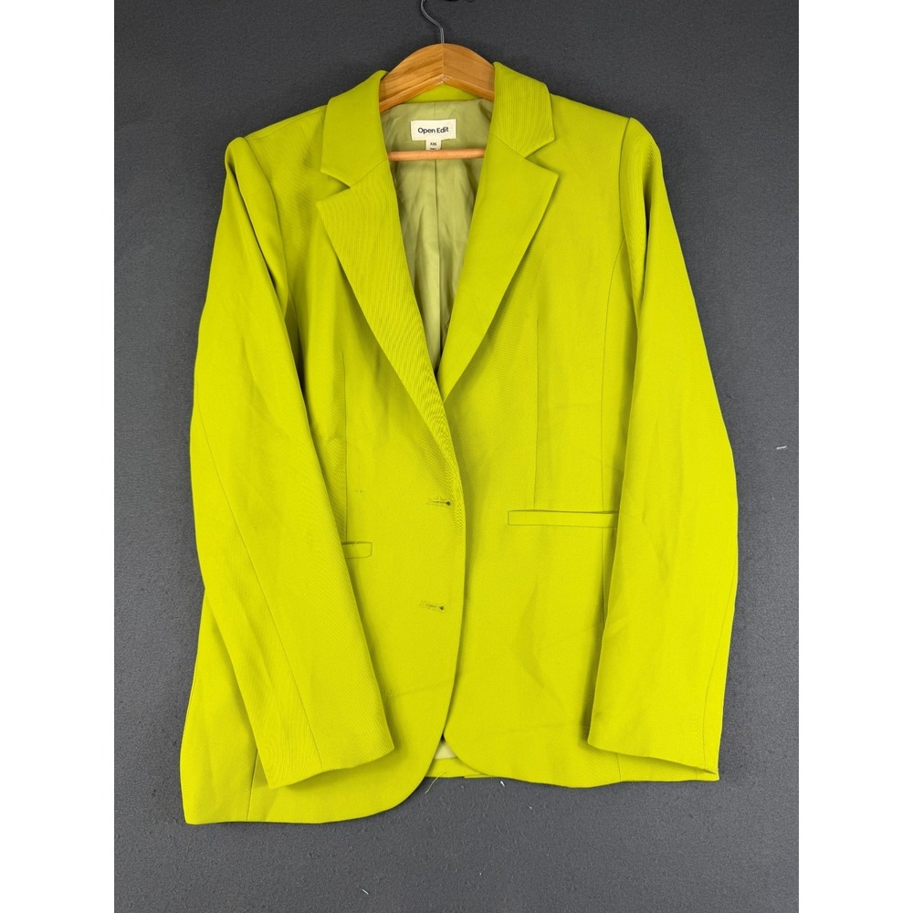 Open Edit Womens Lime Green Single Breasted Blazer Business Office Wear 2XS
